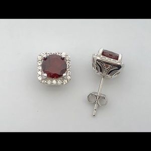 Natural Garnet & Created White Sapphire Earrings